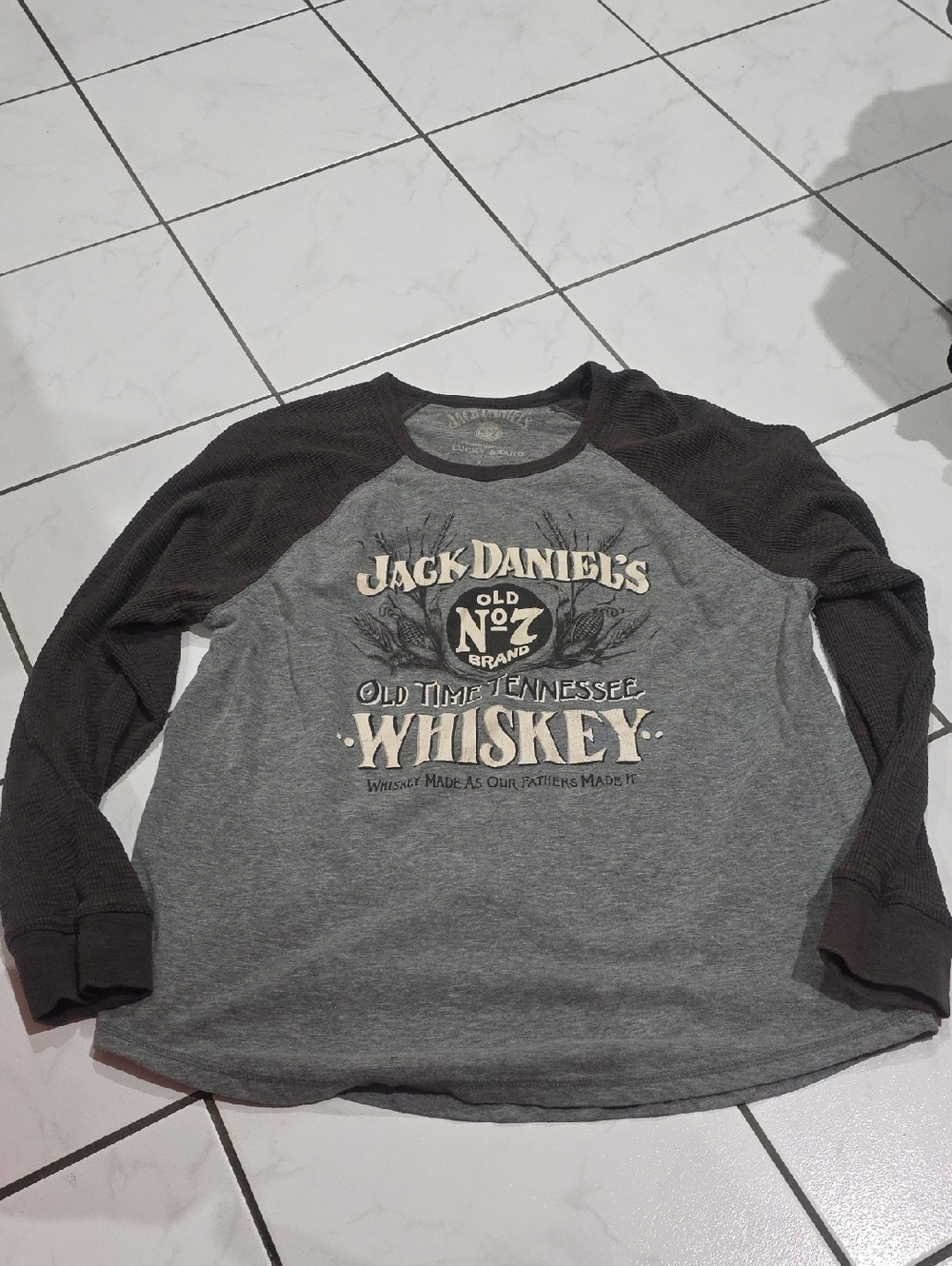 Jack Daniels Gray Body with Dark Charcoal Raglan Long Sleeve Tee